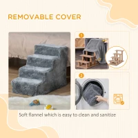 PawHut Four-Step Dog Stairs, with Washable Plush Cover, for High Bed Sofa, Dog Stairs for Small Dog and Cat - Light Grey(m-5)