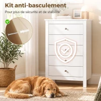 HOMCOM Commode 5 Tiroirs, Meuble de Rangement avec Glissières Fluides, Chiffonnier, Style Moderne, 60 x 39,5 x 95,3 cm, Blanc(m-6)