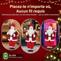 HOMCOM Père Noël Animé Grandeur Nature 120 cm, Décoration Musicale Chantante à Tête Mobile, Activation Sonore, Tactile, Rouge(m-7)