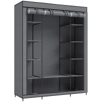 HOMCOM Armario de Tela Salvaspacio con Barra para Colgar y 11 Estantes, 135x45x175 cm, para Dormitorio, Gris(m-1)