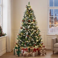 HOMCOM Árvore de Natal Nevada 210 cm com 400 LED 11 Modos Comando à Distância 1253 Pontas 44 Pinhas e 44 Bagas(m-9)