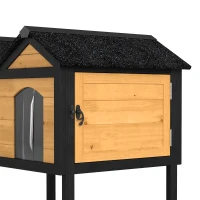 PawHut Wooden Cat House Outdoor Indoor with Weatherproof Asphalt Roof, Side Cleaning Door, PVC Curtain(m-11)