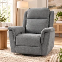 HOMCOM Poltrona Reclinabile Manuale 155° con Poggiapiedi, Girevole a 360° in Ciniglia, Grigio Chiaro(m-7)