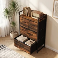 HOMCOM Cassettiera con 4 Cassetti e Telaio in Metallo, Marrone Rustico(m-9)