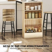 HOMCOM Conjunto Mesa Alta com 2 Bancos Apoios para os Pés 3 Compartimentos Prateleira Ajustável para Cozinha Carvalho(m-4)