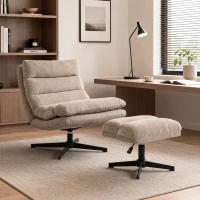 HOMCOM Sillón lounge con reposapiés, sillón chenilla giratorio con reposapiés regulable en altura, acolchado grueso y asiento ancho, Marrón(m-6)