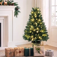 HOMCOM Realistic Xmas Tree, 4ft Prelit Artificial Christmas Tree with 80 Lights, Green(m-14)