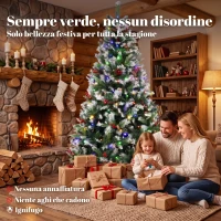 HOMCOM Albero di Natale Innevato 210cm, 400 Luci LED a 2 Colori, Telecomando, 11 Modalità, 1253 Rami, Pigne, Bacche Rosse(m-4)