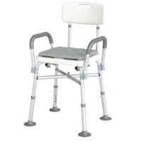 HOMCOM Tabouret de Douche Réglable en Hauteur à 5 Niveaux, Chaise de Douche, Accoudoirs Rembourrés et Coussin Amovible, Gris(m-17)