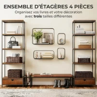 HOMCOM Lot de 4 étagères murales industrielles, étagères flottantes géométriques en métal, pour salon, chambre et bureau, noir(m-5)