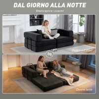 HOMCOM Divano Letto 2 Posti Pieghevole in Ciniglia con 2 Cuscini, Braccioli Larghi, Nessun Montaggio, Grigio Scuro(m-4)