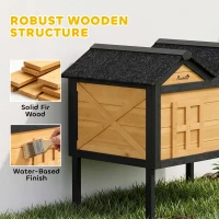 PawHut Wooden Cat House Outdoor Indoor with Weatherproof Asphalt Roof, Side Cleaning Door, PVC Curtain(m-7)