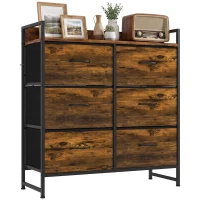 HOMCOM Commode, meuble de rangement pour chambre 6 tiroirs tissu non tissé cadre en acier, 80 x 29 x 85 cm, effet bois d'acajou(m-16)