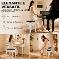 HOMCOM Banco para Piano Regulável 45-56 cm com Assento em Veludo, Pés em Madeira, até 120 kg, Branco(m-7)