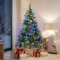 HOMCOM Sapin de Noël Artificiel Lumineux et Enneigé 150cm, Arbre de Noël, Télécommande, 11 Modes d'Éclairage, 210 LED, Vert(m-16)