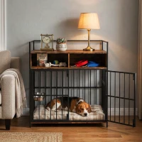 PawHut Dog Crate Furniture, Dog Cage with Rotatable Feeding Station and Storage Shelves, End Side Table Indoor Pet Kenne(m-10)