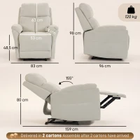 HOMCOM Poltrona Reclinável Manual Salva-Espaço com Apoio para Pés em Veludo Creme(m-3)