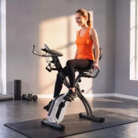 SPORTNOW 4-In-1 Folding Exercise Bike with Resistance Bands, Bluetooth App, 8-Level Magnetic Resistance, LCD Display, Grey(m-14)