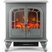 HOMCOM Freestanding Electric Fireplace Stove Heater with LED Fire Flame Effect Grey(m-1)