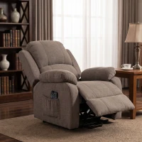 HOMCOM Sillón elevador eléctrico reclinable con masaje y calefacción en lino Marrón claro(m-5)