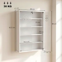 HOMCOM Botiquín de Pared de 5 Niveles con 2 Puertas de Cristal Estantes Ajustables Cerradura y 2 Llaves 60x17x82,5 cm Blanco(m-3)