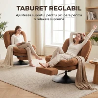 HOMCOM Fotoliu rotativ tapițat din material tip in, cu suport pentru picioare, șezut lat, maro închis(m-4)