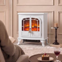 HOMCOM Freestanding Electric Fireplace Stove Heater with LED Fire Flame Effect White(m-3)