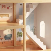 AIYAPLAY Kids Wooden Dolls House, 3-Story Dollhouse with 5 Rooms and 11 Accessories, Pretend Play Gift for Ages 3+, White(m-9)
