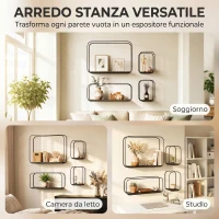 HOMCOM Mensole Flottanti Geometriche per Soggiorno, Set di 4 Pezzi, Nero(m-8)