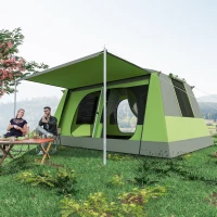 Outsunny Tunnel Tent Camping Shelter w/ Porch, Two Rooms, Lamp Hook, Portable Carry Bag(m-13)