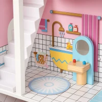 AIYAPLAY Wooden Dolls House, Large 3-Storey Modern Dollhouse with 10 Accessories, Pretend Play Toy Gift for Ages 3-6 Years, Pink(m-10)