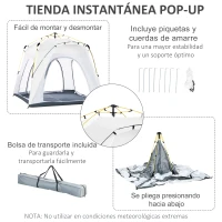 Outsunny Tienda de Camping Emergente Instantánea con 4 Ventanas 2 Bolsillos y Bolsa de Transporte 240x240x199 cm Gris y Blanco(m-5)