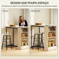 HOMCOM Conjunto Mesa Alta com 2 Bancos Apoios para os Pés 3 Compartimentos Prateleira Ajustável para Cozinha Carvalho(m-6)