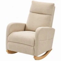 HOMCOM Silla Mecedora de Pana con Respaldo Alto Patas de Madera de Caucho Bolsillos Reposabrazos Estilo Moderno Beige(m-11)