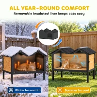 PawHut Wooden Cat House Outdoor Indoor with Weatherproof Asphalt Roof, Side Cleaning Door, PVC Curtain(m-4)