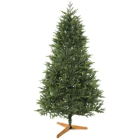 HOMCOM Sapin de Noël Artificiel 210 cm Nordmann, 1008 Pointes de Branches Articulées Réalistes en PE, Support en Bois, Vert(m-18)