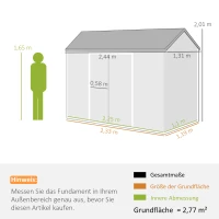 Outsunny Tuinschuur 2,77 m², Opbergschuur met Houtlook 2 Ramen Dubbele Deur Ventilatie Vloer Slot Handschoenen(m-3)