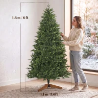 HOMCOM Brad artificial de Crăciun 180 cm, aspect realist și bogat, 732 ramuri din PE ignifug, bază pliabilă din lemn, verde(m-3)