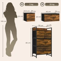 HOMCOM Rustic Chest of Four Fabric Drawers - Rustic Brown(m-3)