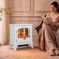 HOMCOM Freestanding Electric Fireplace Stove Heater with LED Fire Flame Effect White(m-2)