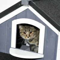PawHut kattenhuis, dennenhout, kattenhuis, kattengrot, huisje voor kleine dieren, buiten(m-10)