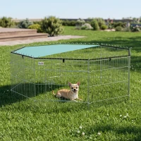 PawHut Parque para Perros de 8 Paneles con Cubierta 155x155x60 cm Valla Metálica para Cachorros Diseño DIY Puerta Verde(m-8)