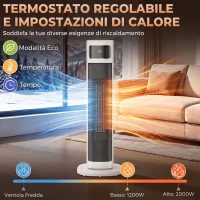 HOMCOM Riscaldatore Elettrico in Ceramica con Termostato Regolabile, 4 Modalità, Pannello Touch, Telecomando, Bianco(m-5)