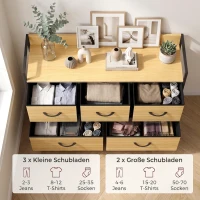 HOMCOM Kommode mit faltbaren Stoffschubladen, Melaminholz, Stahlrahmen,  Eiche(m-4)