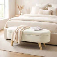 HOMCOM Bancă, Banchetă, Capăt de Pat, Spațiu de Depozitare 2 în 1 din Țesătură cu Picioare din Lemn, 110l x 40P x 43H cm, Crem(m-7)