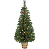 HOMCOM Kunstkerstboom 120 cm met 100 leds, 131 takpunten, bessen, 2 lichtkleuren en afstandsbediening