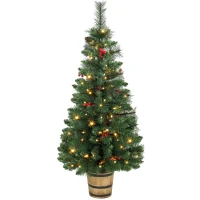 HOMCOM Kunstkerstboom 120 cm met 100 leds, 131 takpunten, bessen, 2 lichtkleuren en afstandsbediening(m-1)