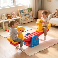 HOMCOM Altalena a Bilico con Maniglie Antiscivolo per Bambini Età 1-4 Anni, Plastica HDPE Atossica, 150x32x60cm, Multicolore(m-2)