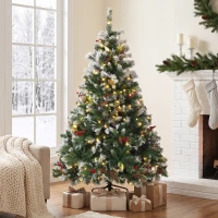 HOMCOM Sapin de Noël Artificiel Lumineux et Enneigé 150cm, Arbre de Noël, Télécommande, 11 Modes d'Éclairage, 210 LED, Vert(m-17)