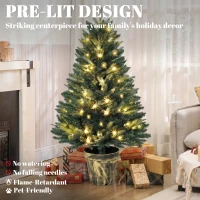 HOMCOM Realistic Xmas Tree, 4ft Prelit Artificial Christmas Tree with 80 Lights, Green(m-4)